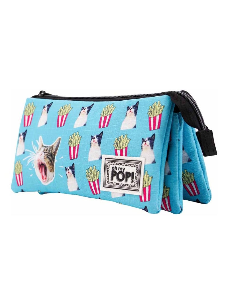 Trousse Triple HS - Oh My Pop! Angry Cat - Turquoise - Taille Unique Bleu turquoise - Kiabi
