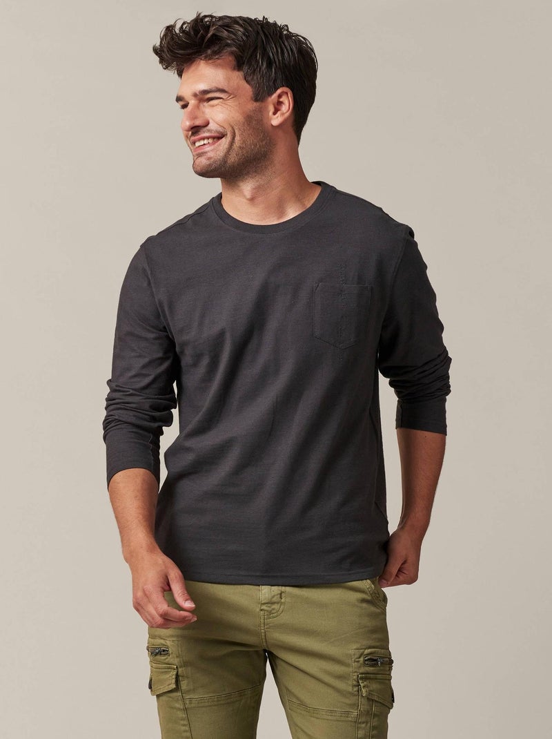 tshirt avec poche plaquée poitrine et broderie pardessus, étiquette tissée sur la manche 'Deeluxe' gris anthracite - Kiabi