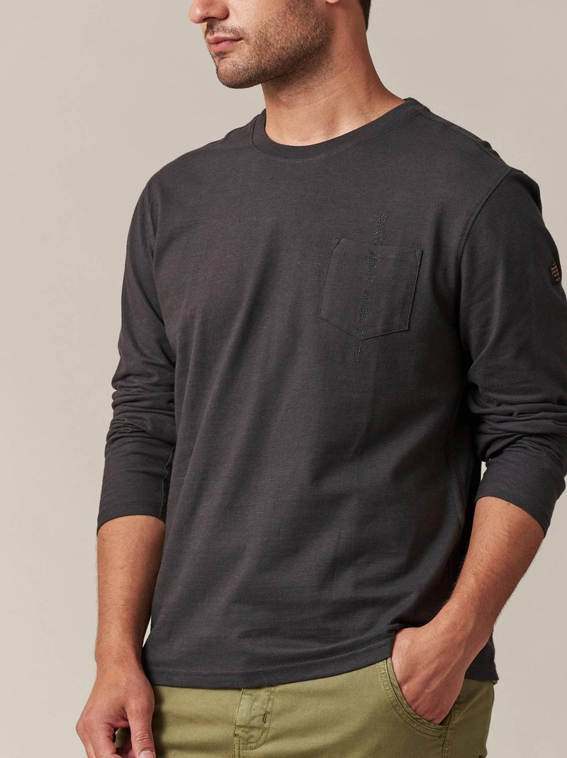 tshirt avec poche plaquée poitrine et broderie pardessus, étiquette tissée sur la manche 'Deeluxe' gris anthracite - Kiabi