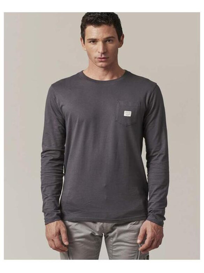 tshirt basique col rond, manches longues, et poche plaquée sur la poitrine 'Deeluxe' Gris - Kiabi
