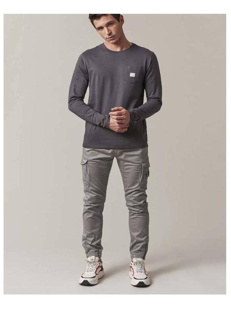 tshirt basique col rond, manches longues, et poche plaquée sur la poitrine 'Deeluxe' Gris - Kiabi