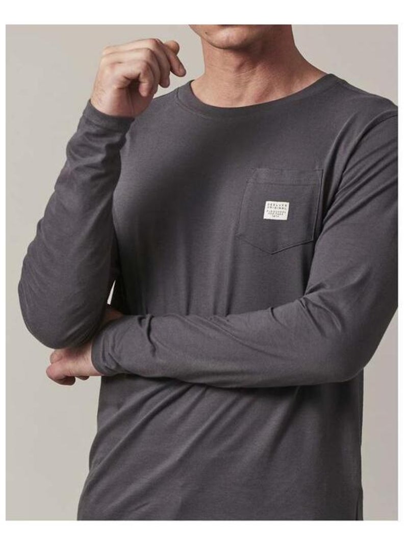 tshirt basique col rond, manches longues, et poche plaquée sur la poitrine 'Deeluxe' Gris - Kiabi