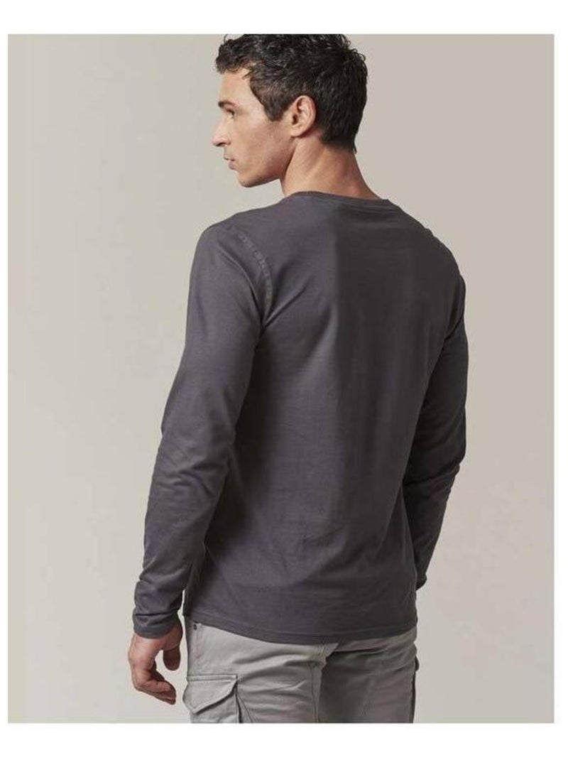 tshirt basique col rond, manches longues, et poche plaquée sur la poitrine 'Deeluxe' Gris - Kiabi