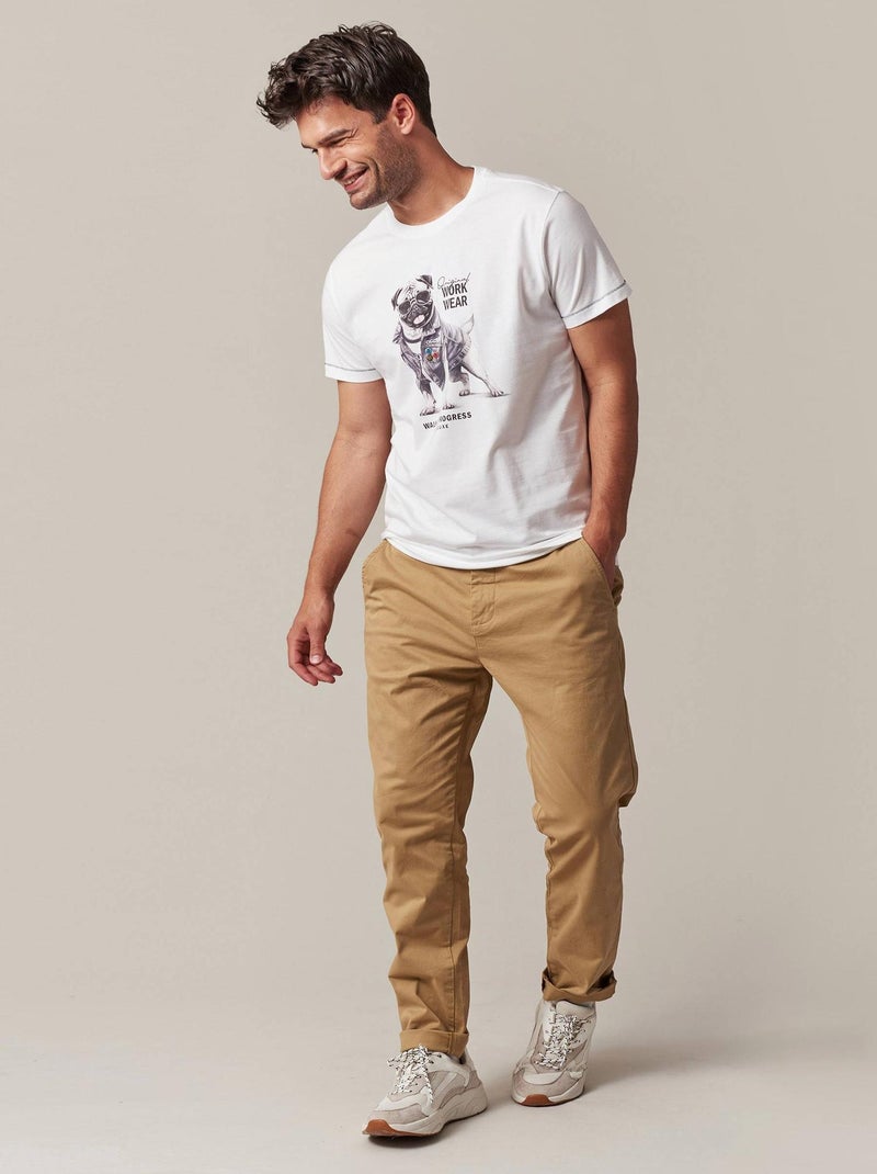 tshirt col rond avec bulldog avec une veste en jeans imprimé sur l devant 'Deeluxe' Blanc - Kiabi