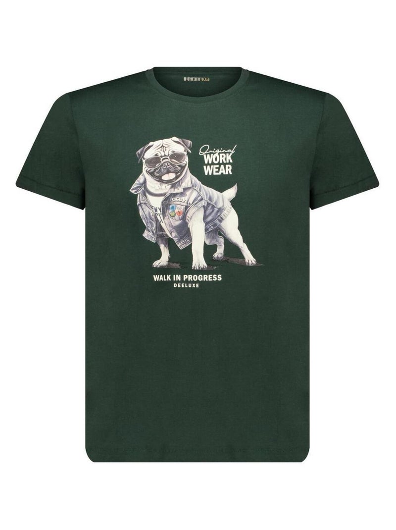 tshirt col rond avec bulldog avec une veste en jeans imprimé sur l devant 'Deeluxe' Vert forêt - Kiabi
