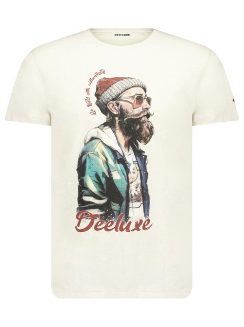 tshirt col rond avec imprimé hipster et lettrage sur le devant 'Deeluxe' - Kiabi