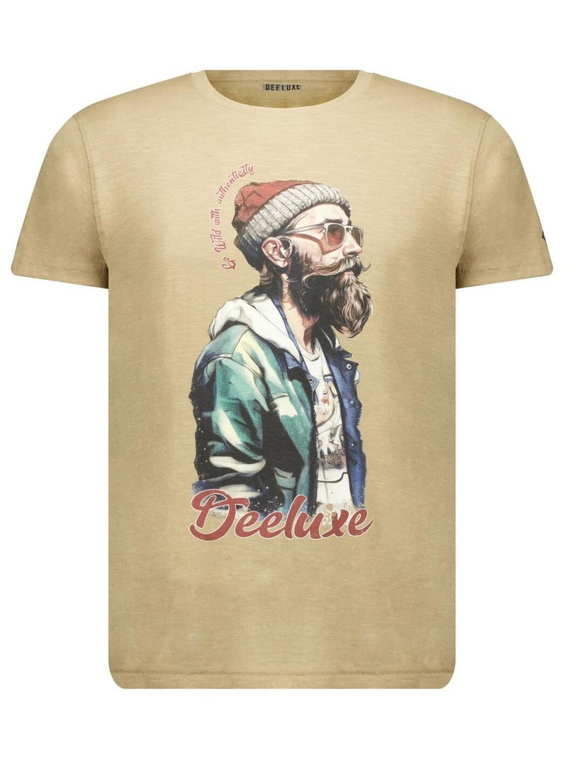 tshirt col rond avec imprimé hipster et lettrage sur le devant 'Deeluxe' Beige foncé - Kiabi