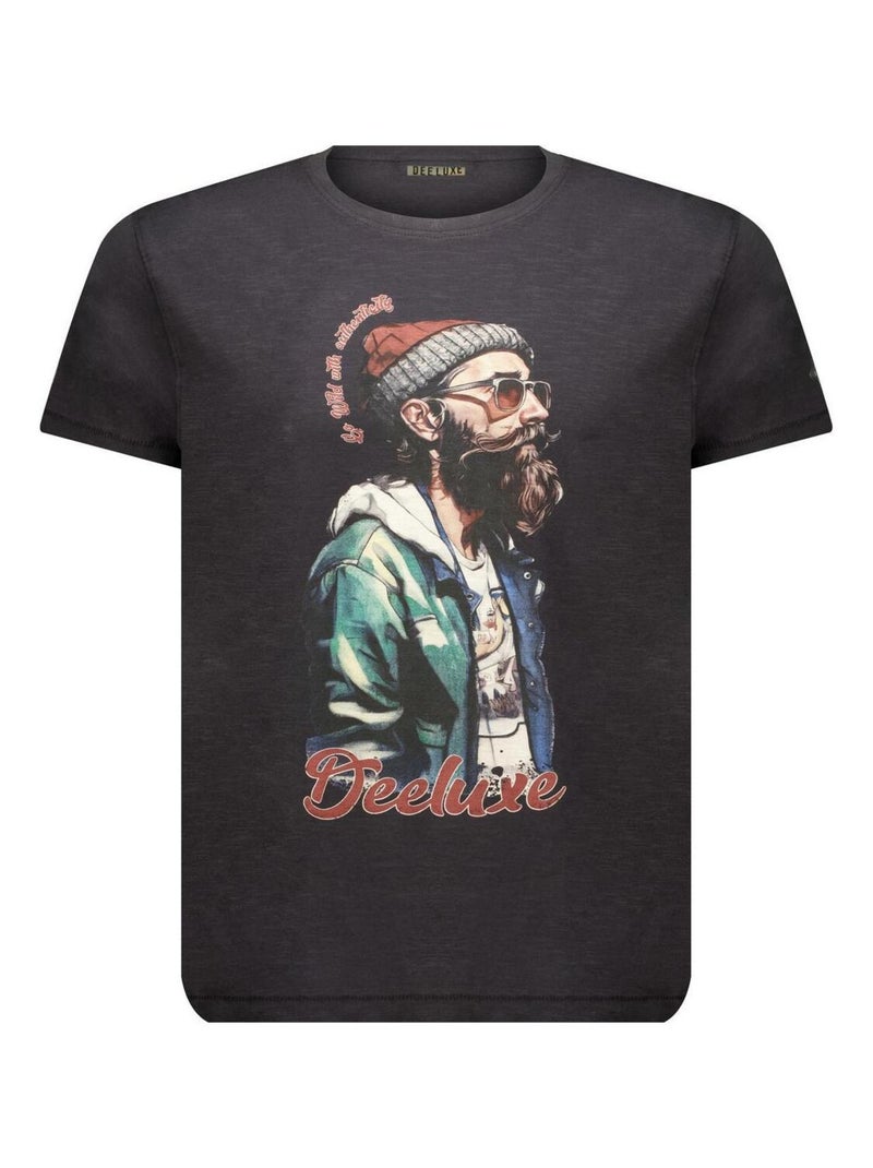 tshirt col rond avec imprimé hipster et lettrage sur le devant 'Deeluxe' gris anthracite - Kiabi