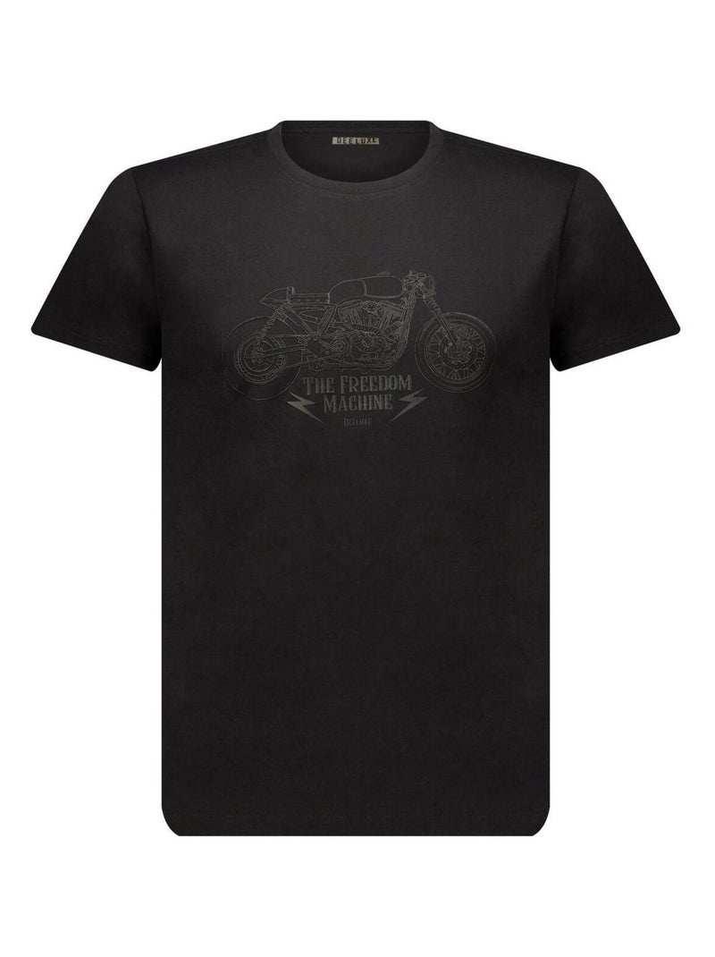 tshirt col rond avec imprimé moto en gomme, et lettrage imrimé dans le dos 'Deeluxe' Noir - Kiabi