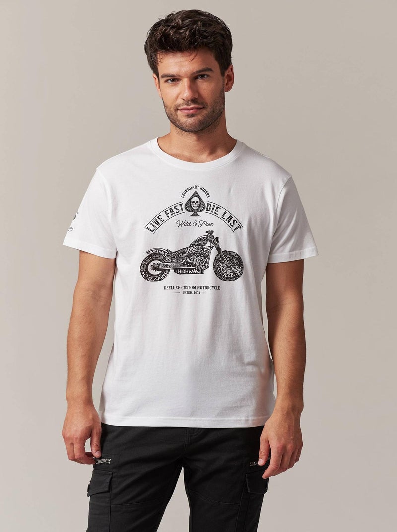 tshirt col rond avec imprimé sur le devant de moto et lettrage 'Deeluxe' Blanc - Kiabi