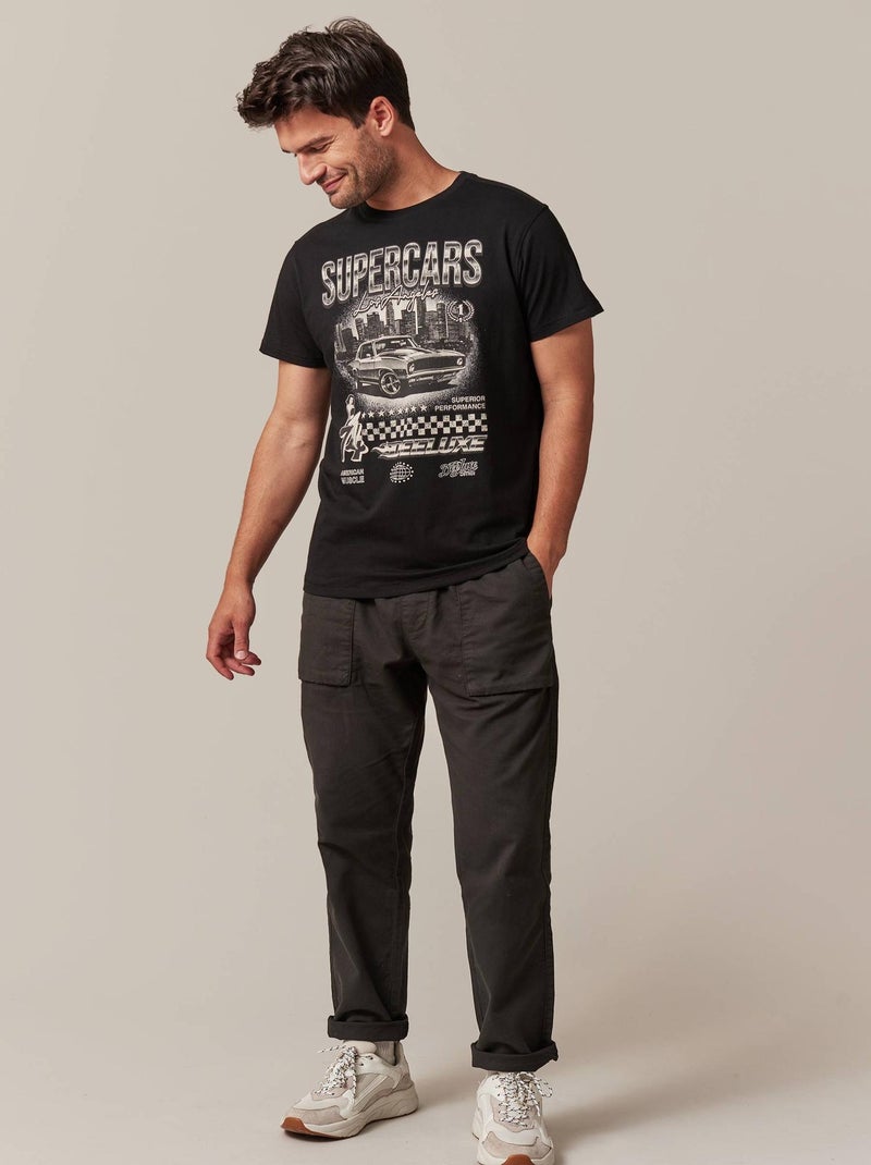 tshirt col rond avec imprimé voiture vintage sur le devant 'Deeluxe' Noir - Kiabi