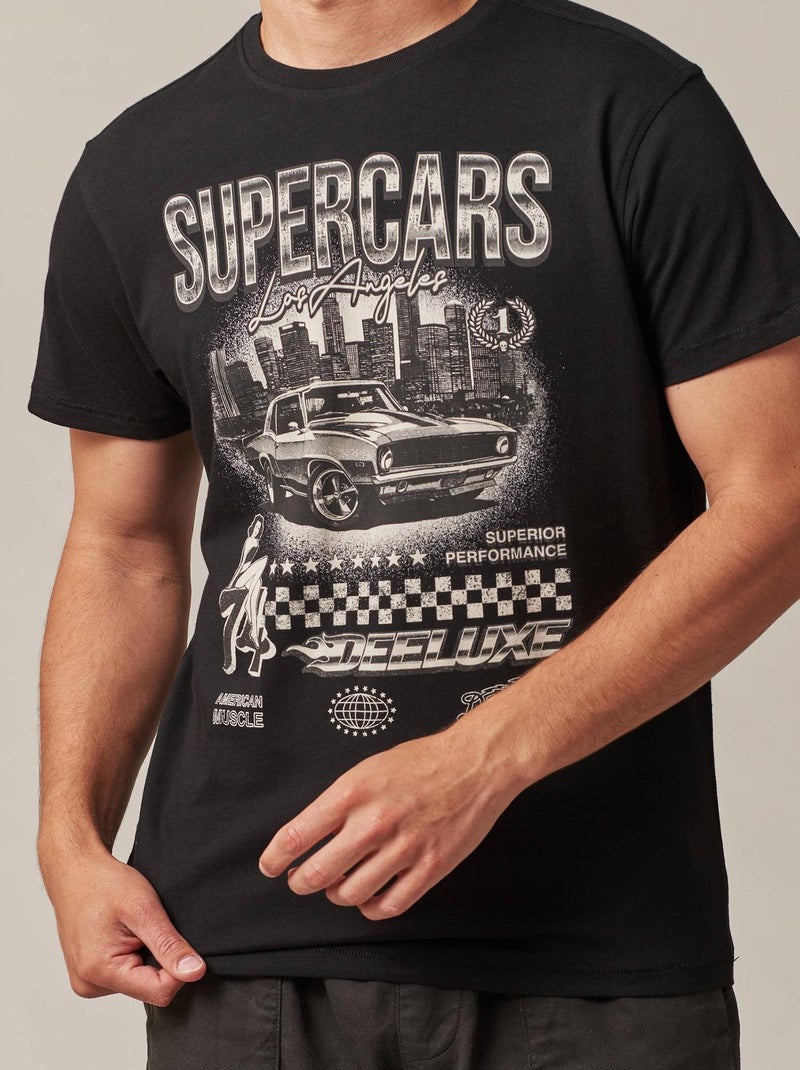 tshirt col rond avec imprimé voiture vintage sur le devant 'Deeluxe' Noir - Kiabi