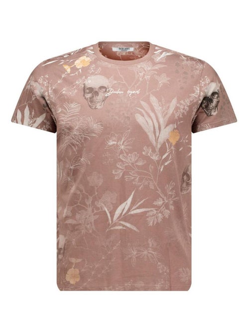 tshirt col rond avec motif floral et tête de mort, et impimé lettrage sur le devant 'Deeluxe' - Kiabi