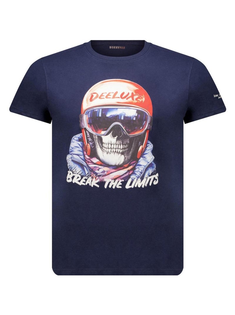 tshirt col rond avec tête de mort et casque de ski rouge 'Deeluxe' Bleu marine - Kiabi