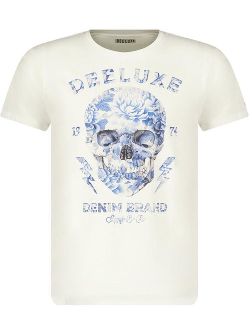 tshirt col rond avec tête de mort et fleurs bleues 'Deeluxe' - Kiabi