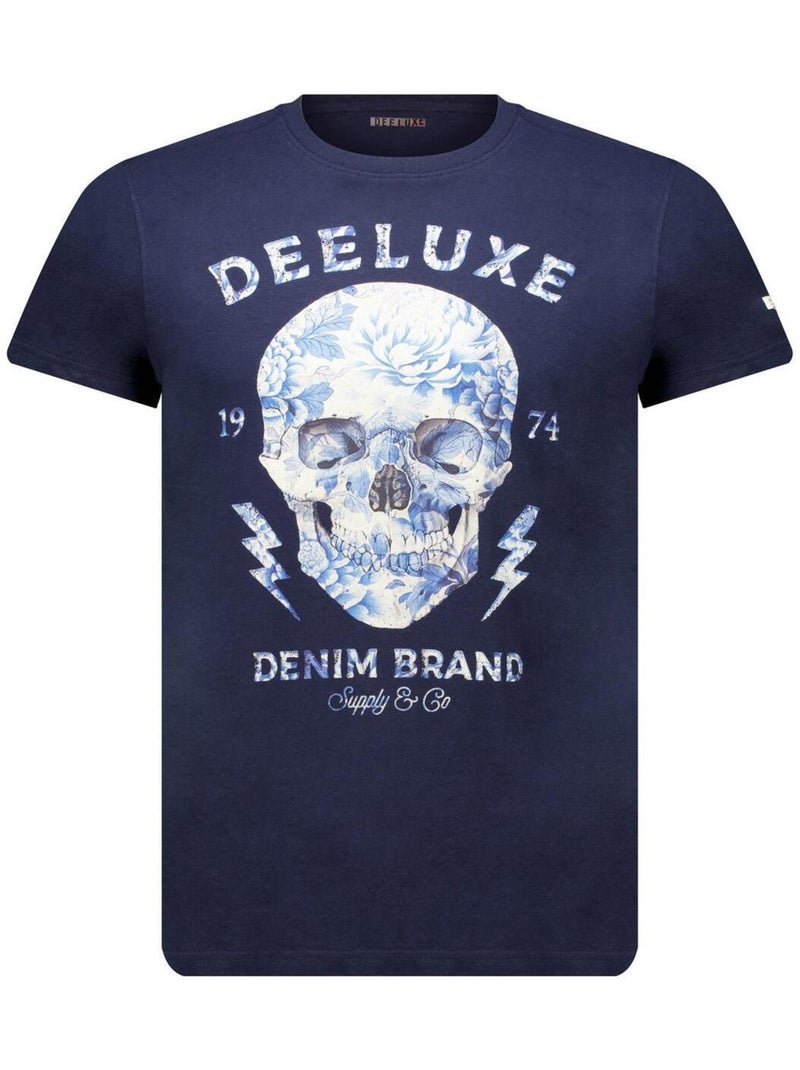 tshirt col rond avec tête de mort et fleurs bleues 'Deeluxe' Bleu marine - Kiabi