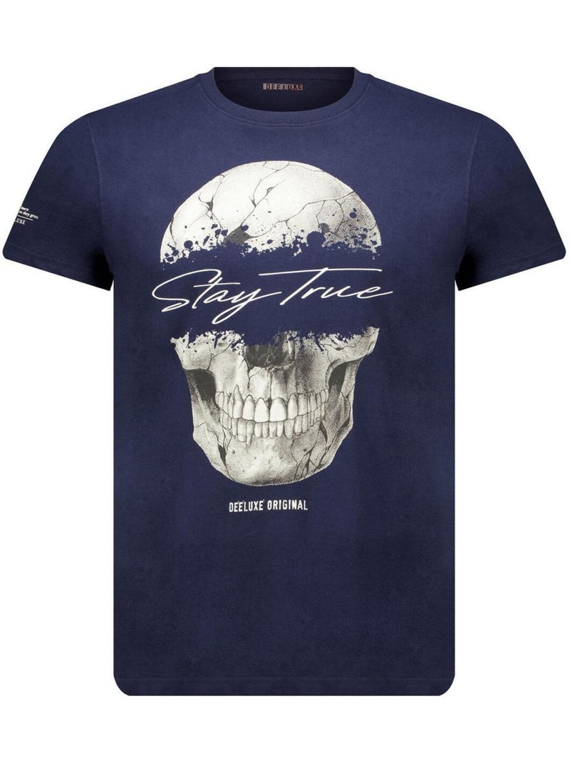 tshirt col rond avec tête de mort et lettrage sur le devant 'Deeluxe' Bleu marine - Kiabi