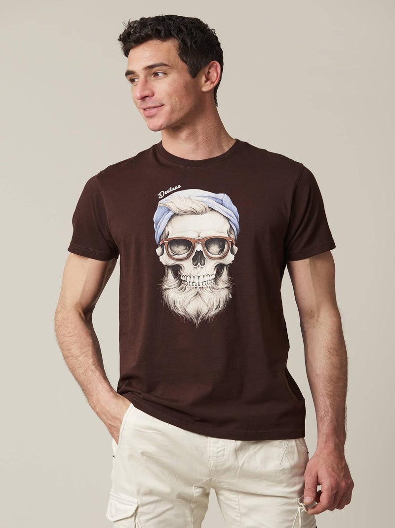 tshirt col rond avec tête de mort sur le devant 'Deeluxe' Marron chocolat - Kiabi