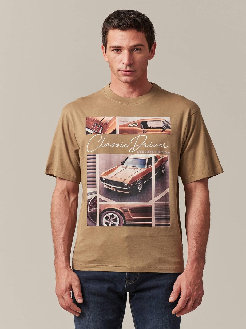 tshirt col rond extra loose avec imprimé photo de voiture vintage 'Deeluxe' Beige foncé - Kiabi
