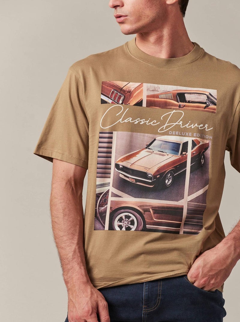 tshirt col rond extra loose avec imprimé photo de voiture vintage 'Deeluxe' Beige foncé - Kiabi