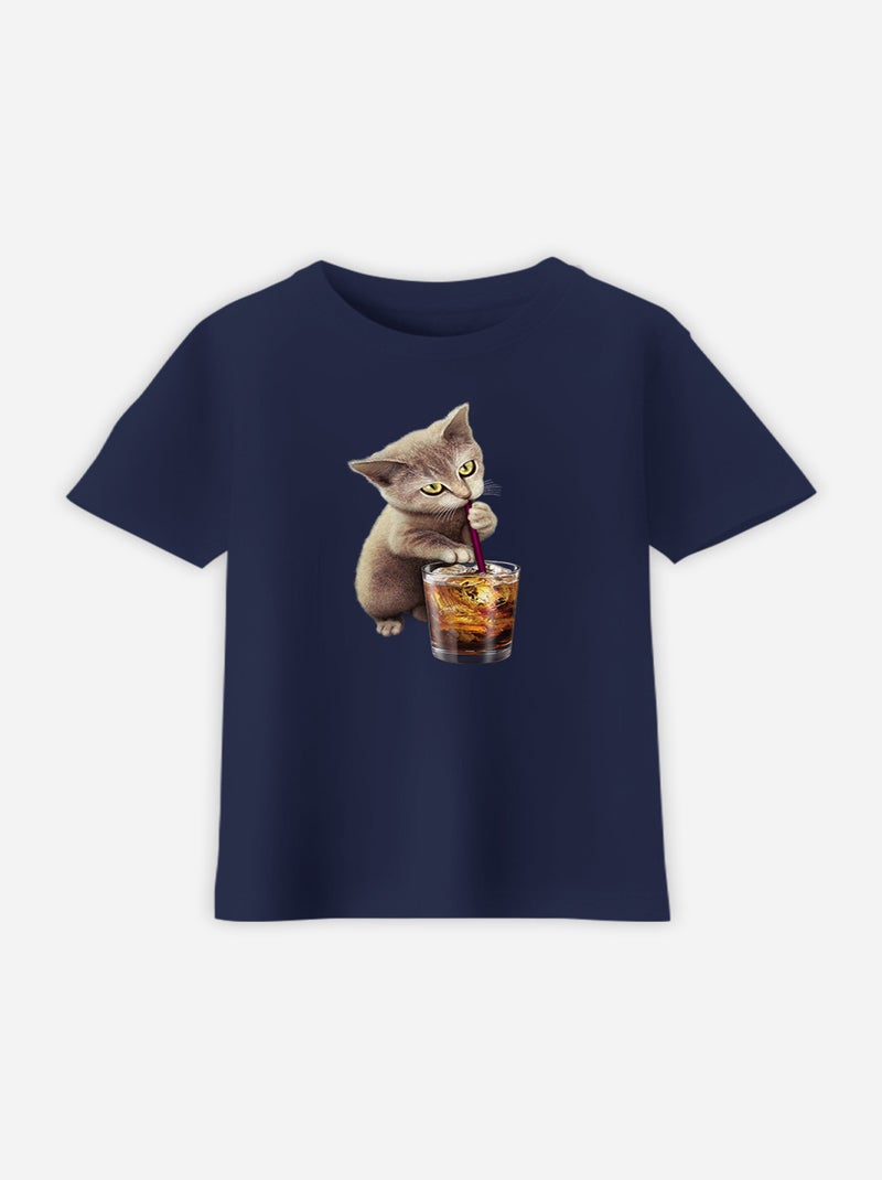 Tshirt Enfant CAT LOVES SOFT DRINK Bleu marine - Kiabi