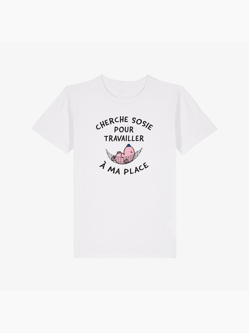 Tshirt Enfant CHERCHE SOSIE POUR TRAVAILLER A MA PLACE Blanc - Kiabi