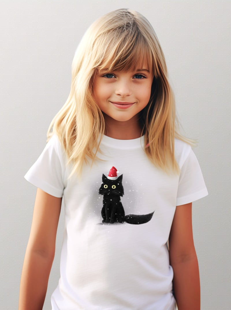 Tshirt Enfant CHRISTMAS CAT Blanc - Kiabi