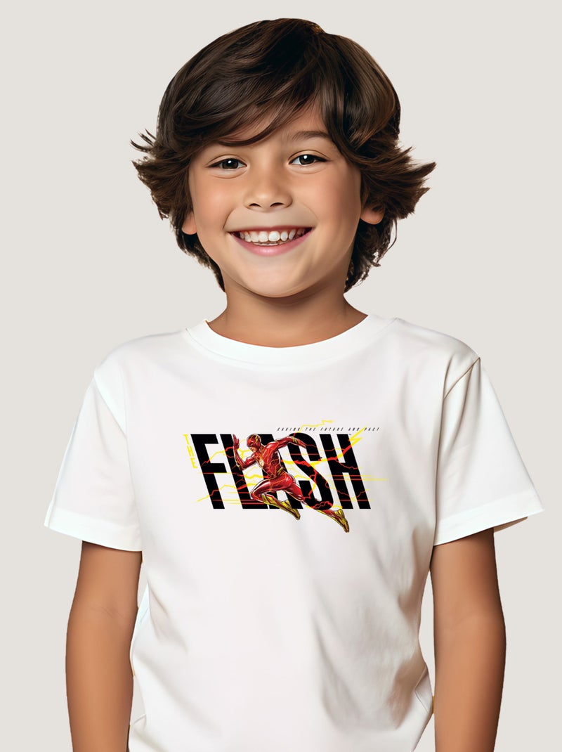 Tshirt Enfant FLASH BLACK SAVING THE FUTURE AND PAST Blanc - Kiabi