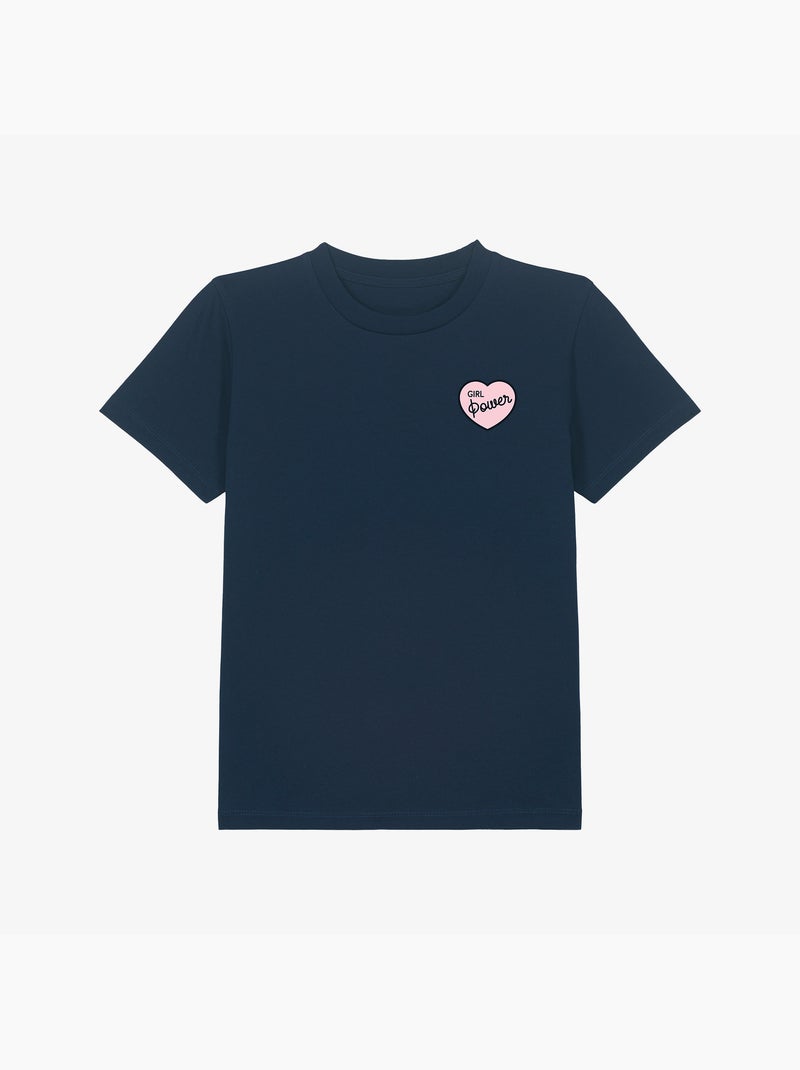 Tshirt Enfant GIRL POWER PINK HEART Bleu marine - Kiabi