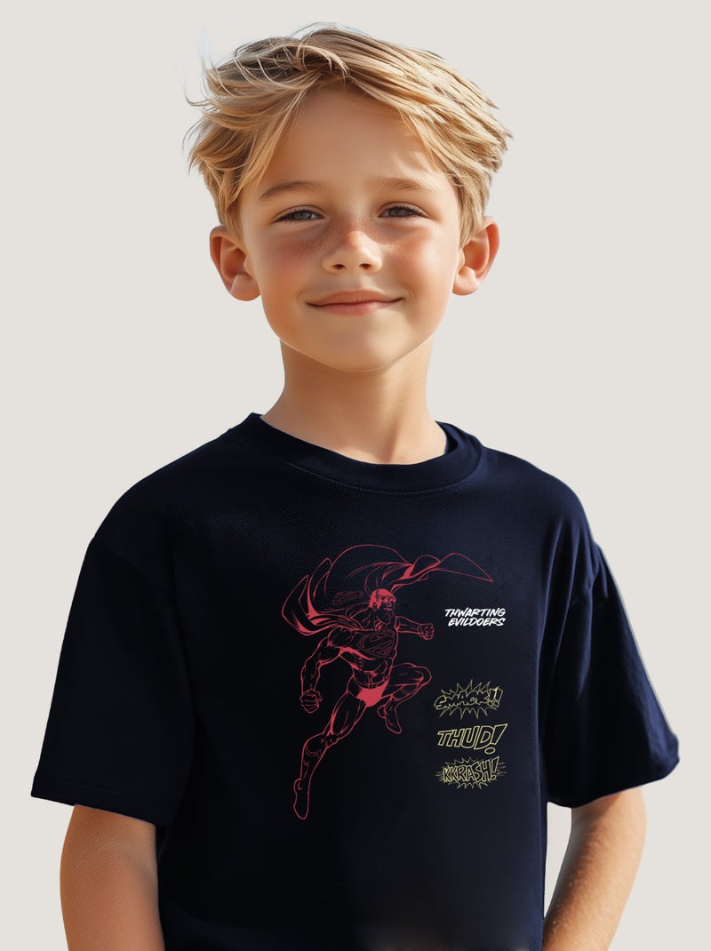 Tshirt Enfant SUPERMAN SMACK THUD KKRASH Bleu marine - Kiabi