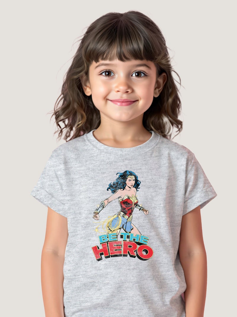 Tshirt Enfant WONDER WOMAN BE THE HERO 2 Gris chiné - Kiabi