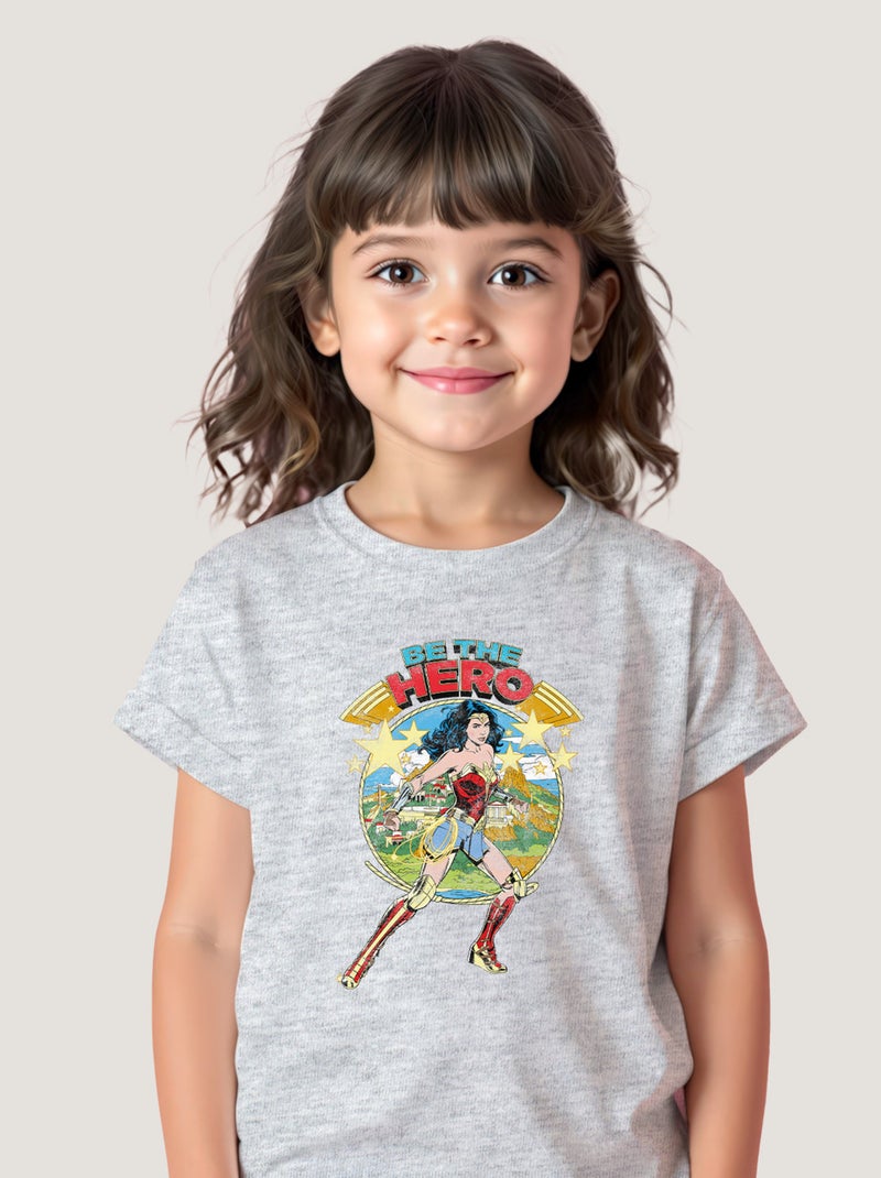 Tshirt Enfant WONDER WOMAN BE THE HERO Gris chiné - Kiabi