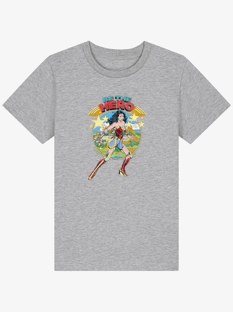 Tshirt Enfant WONDER WOMAN BE THE HERO Gris chiné - Kiabi