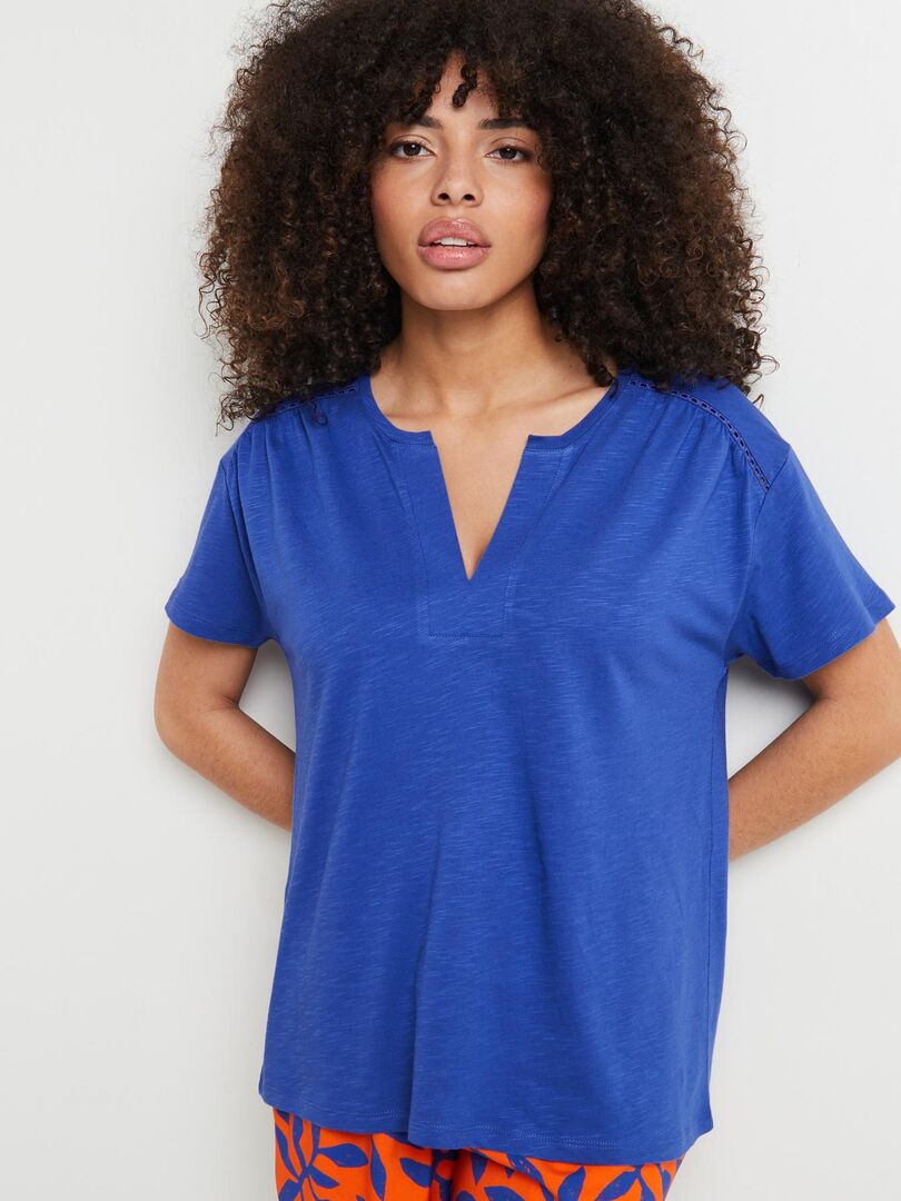 T-shirt Fille Boden Manches Courtes – Bleu Et Jaune – Taille 13-14 Ans – Très Bon état