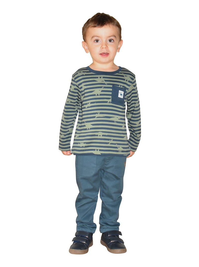 TSHIRT MARCELLIN INTERLOCK MANCHES LONGUES LES GRANDS DE SUCRE D'ORGE Bleu Vert - Kiabi