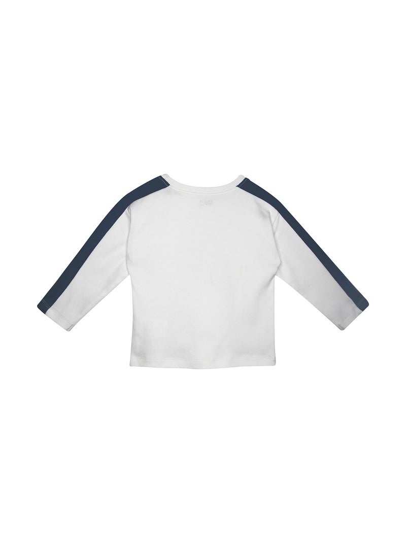 TSHIRT MELCHIOR INTERLOCK MANCHES LONGUES ENFANT Blanc Bleu - Kiabi