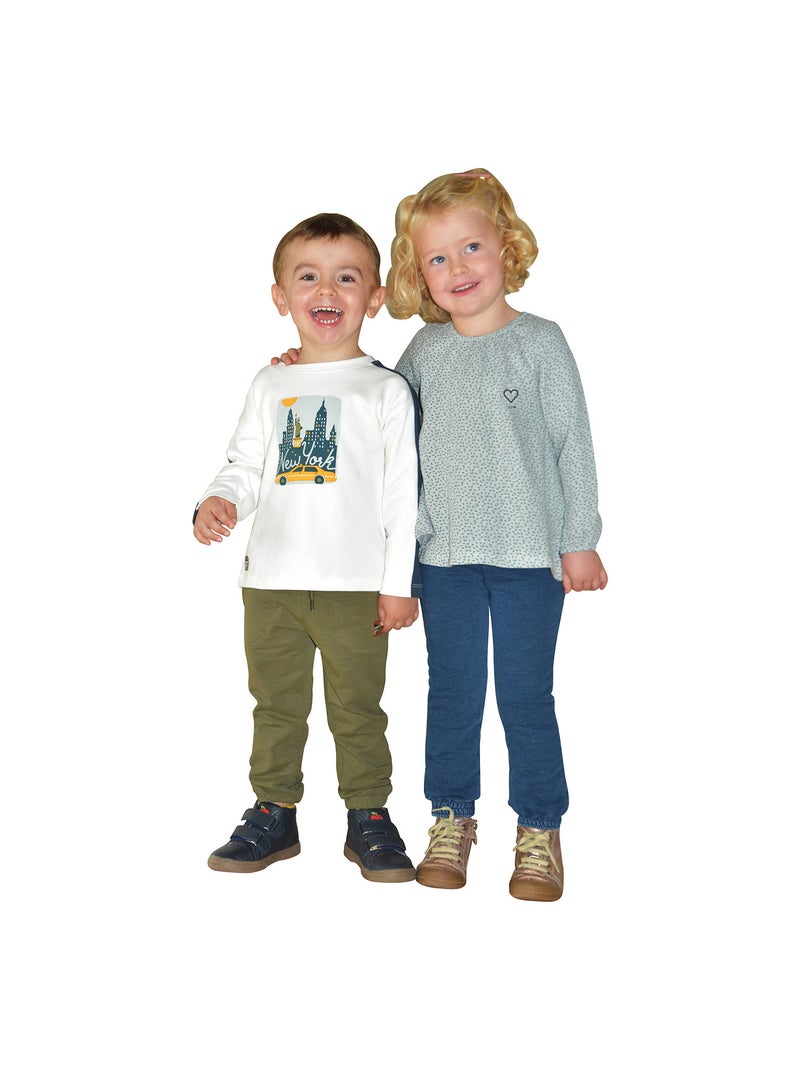 TSHIRT MELCHIOR INTERLOCK MANCHES LONGUES ENFANT Blanc Bleu - Kiabi