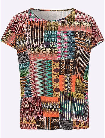 Tshirt patchwork graphique à encolure ronde et manches courtes - Taille standard - Helline