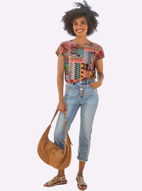 Tshirt patchwork graphique à encolure ronde et manches courtes - Taille standard - Helline - Kiabi Tshirt patchwork graphique à encolure ronde et manches courtes - Taille standard - Helline - Kiabi
