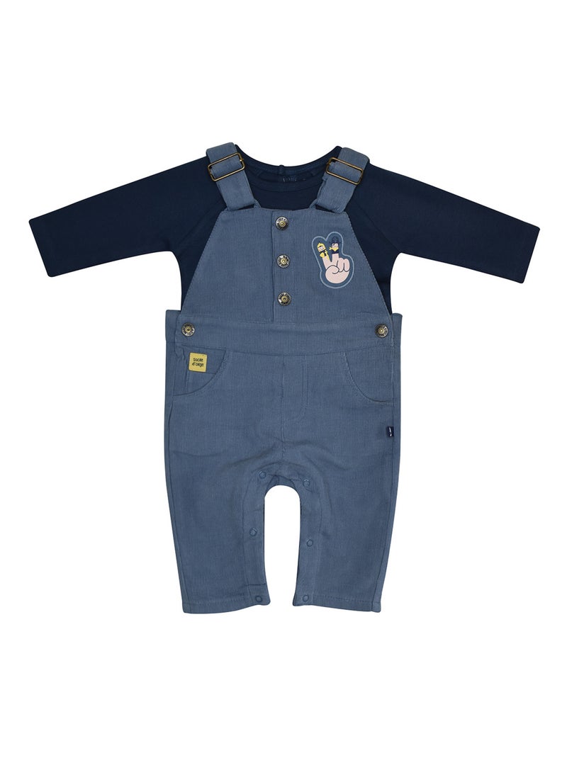 TSHIRT SALOPETTE MARC VELOURS COTELE LONG BEBE Bleu - Kiabi
