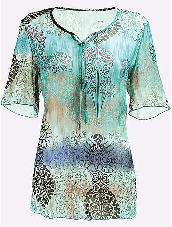 Tunique à encolure arrondie avec fentes latérales et lien à nouer - Taille standard - Moda Vilona