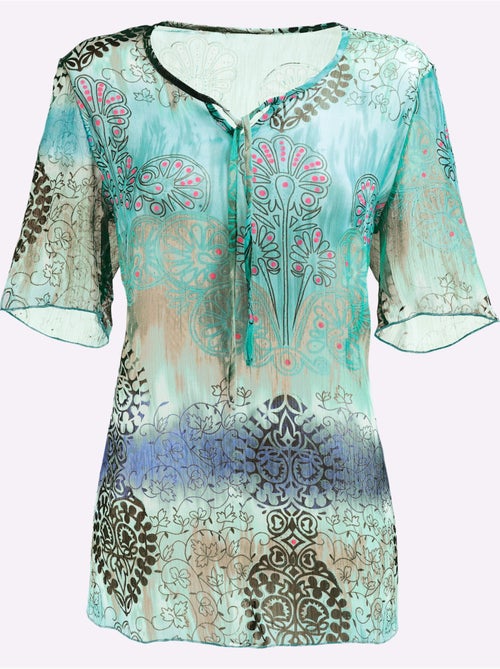 Tunique à encolure arrondie avec fentes latérales et lien à nouer - Taille standard - Moda Vilona - Kiabi Tunique à encolure arrondie avec fentes latérales et lien à nouer - Taille standard - Moda Vilona - Kiabi