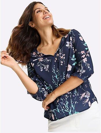 Tunique à encolure ronde avec motifs floraux et manches 3/4 - Taille standard - Moda Vilona
