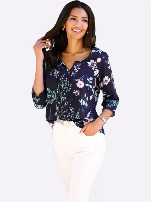 Tunique à encolure ronde avec motifs floraux et manches 3/4 - Taille standard - Moda Vilona - Kiabi Tunique à encolure ronde avec motifs floraux et manches 3/4 - Taille standard - Moda Vilona - Kiabi
