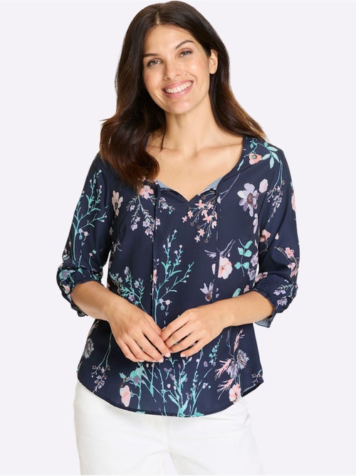 Tunique à encolure ronde avec motifs floraux et manches 3/4 - Taille standard - Moda Vilona - Kiabi Tunique à encolure ronde avec motifs floraux et manches 3/4 - Taille standard - Moda Vilona - Kiabi