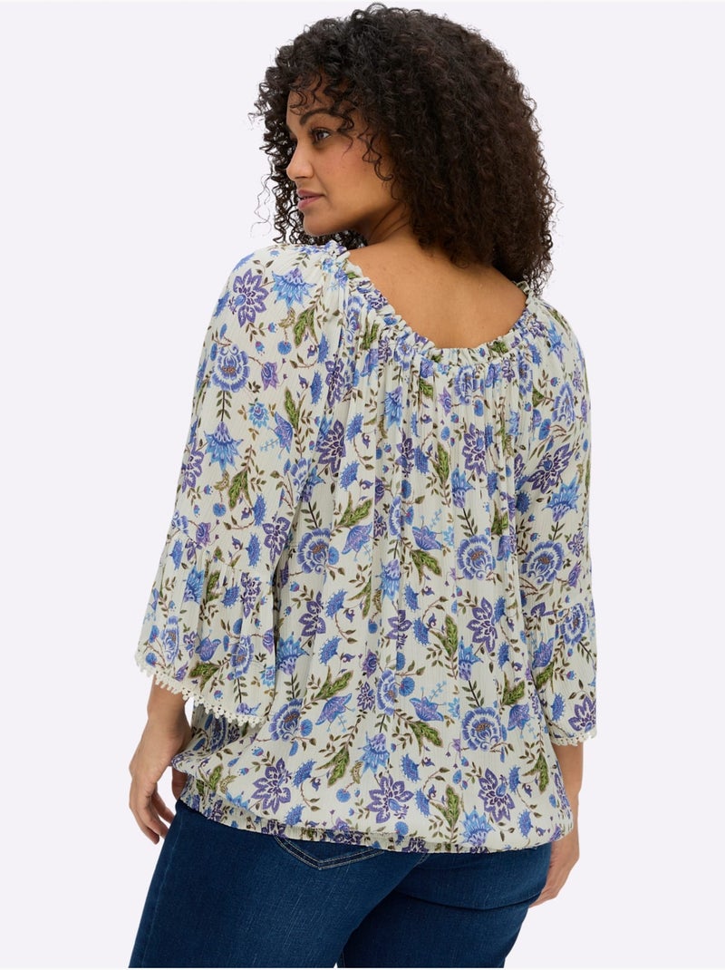 Tunique à Fleurs - Taille Standard - Sheego Blanc Bleu - Kiabi