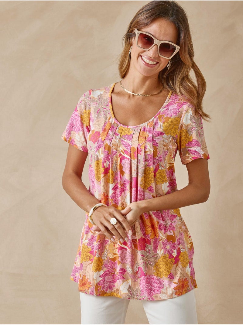 Tunique à plis manches courtes - DAXON Beige/Rose - Kiabi