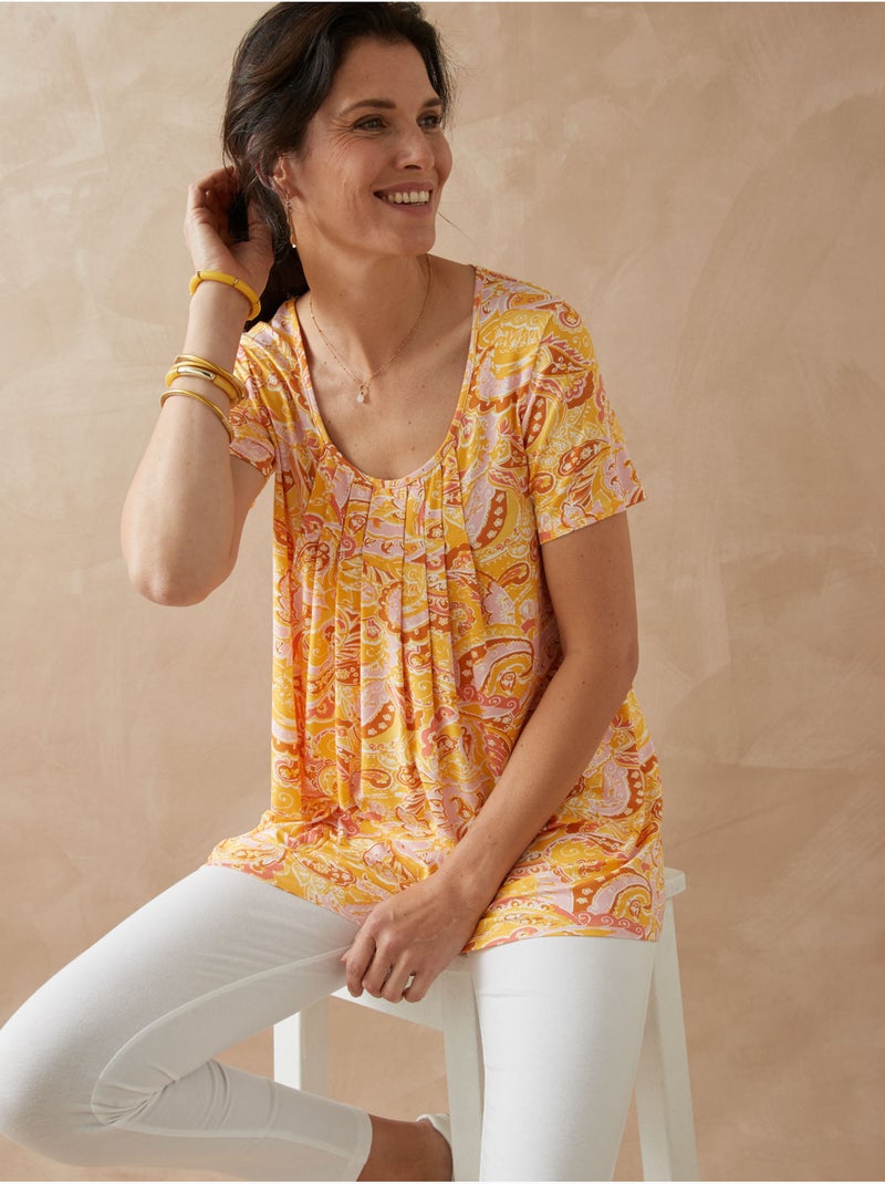 Tunique à plis manches courtes - DAXON Blanc Orange - Kiabi