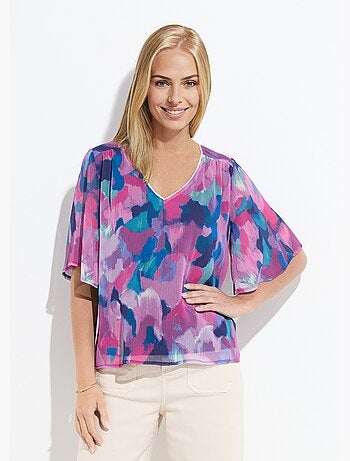 Tunique ample col V voile imprimé