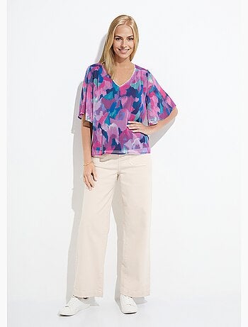 Tunique ample col V voile imprimé